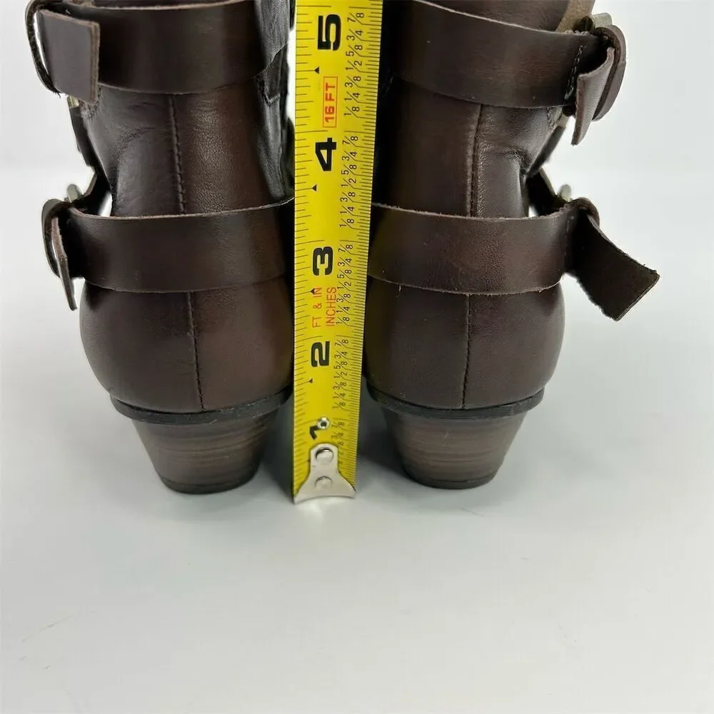 Pikolinos Women's Brown Leather Western Buckle Strap Heeled Ankle Boots Size 38